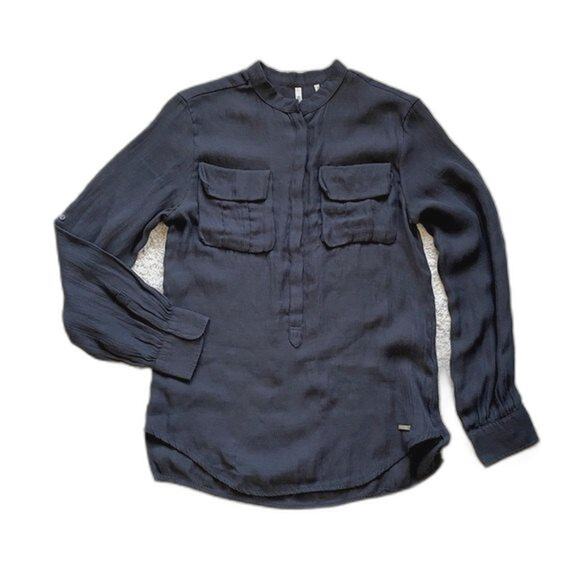 Woolrich Navy Linen Blouse Size M - Picture 3 of 7